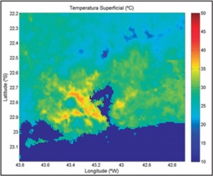 Average Superficial Continental Temperature in summer at 1pm UTC (10am Rio time).