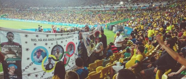 Protest at the Maracanã stadium. Photo from the Comitê Popular Rio e Olimpíadas Facebook page