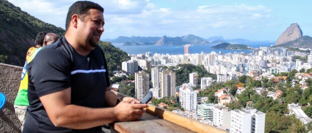 Pereira da Silva President Jorge Luiz de Barros enjoys the favela's view of Rio's South Zone