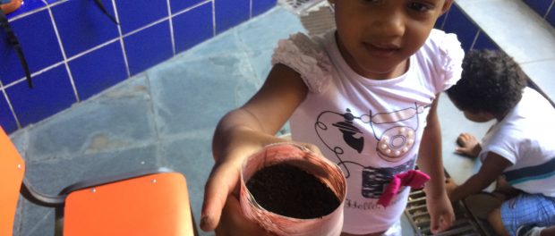 The kids painted pots made out of old plastic bottles