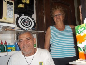 Seu Veto and his wife at their bar in Providência