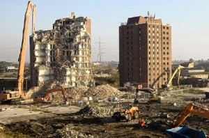 Demolition of Park Village Tower in east London for Olympics
