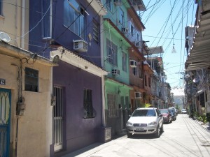 A well-kept street in the oldest part of the favela