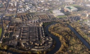 Aerial view of the Athletes' Village in the Dalmarnock area of Glasgow
