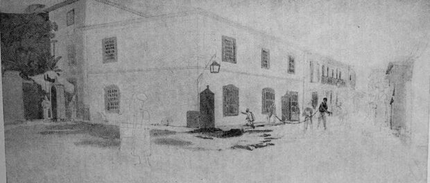 “O Aljube”, later called Prison of Relations, in Prainha Street (currently Acre Street). The figure imprisoned to the right suggests which part of the population that, even at that time, was criminalized and incarcerated. Drawing by Thomas Ender (c. 1817).