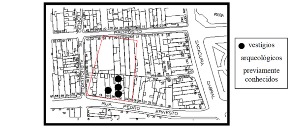 The New Blacks Cemetery - Location in registered plan of measures in the 1871 plan. Source: Tavares, Reinaldo Bernardes. New Blacks Cemetery: an attempt at spatial delineation (2012).