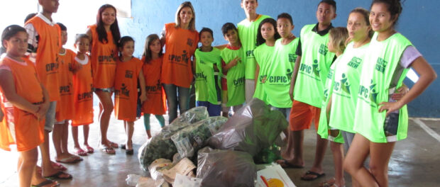 Recyclable materials collected by children from the community