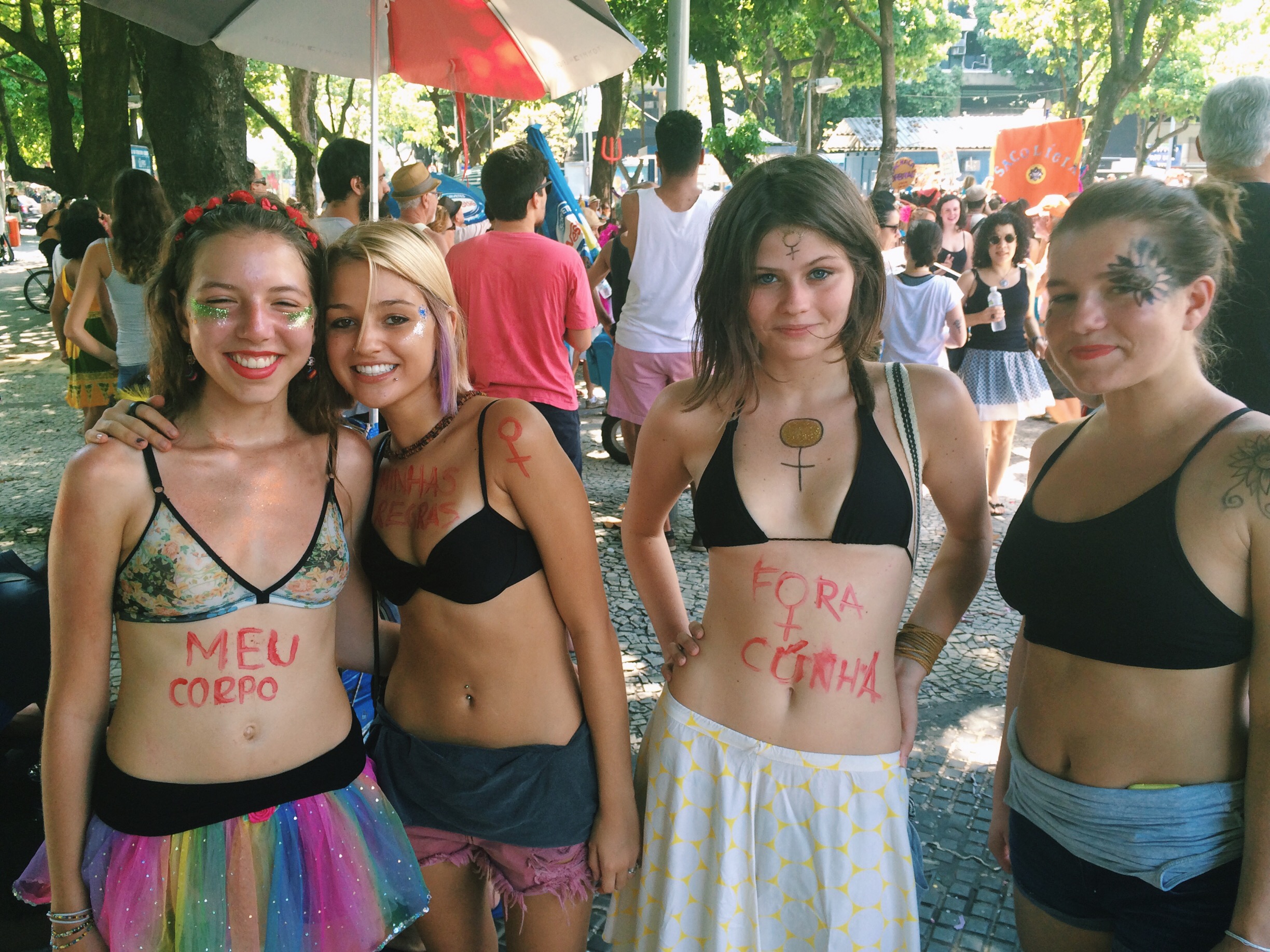 16 year-old Sofia Feitoso and friends were motivated to participate in this year's bloco after experiencing harassment during other carnival events. 