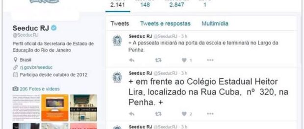 Tweets sent by SEEDUC and later deleted, encouraging anti-occupation protest Tweets sent by SEEDUC and later deleted, encouraging anti-occupation protest