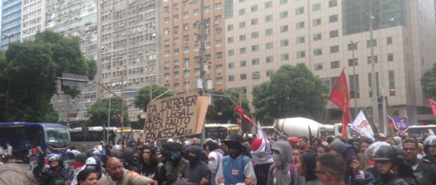 Police at education protest in Rio de Janeiro.