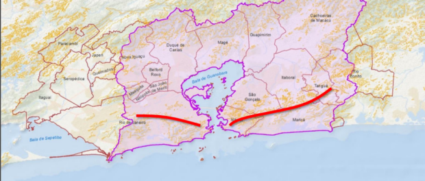 Torres' map shows areas that drain into Guanabara Bay