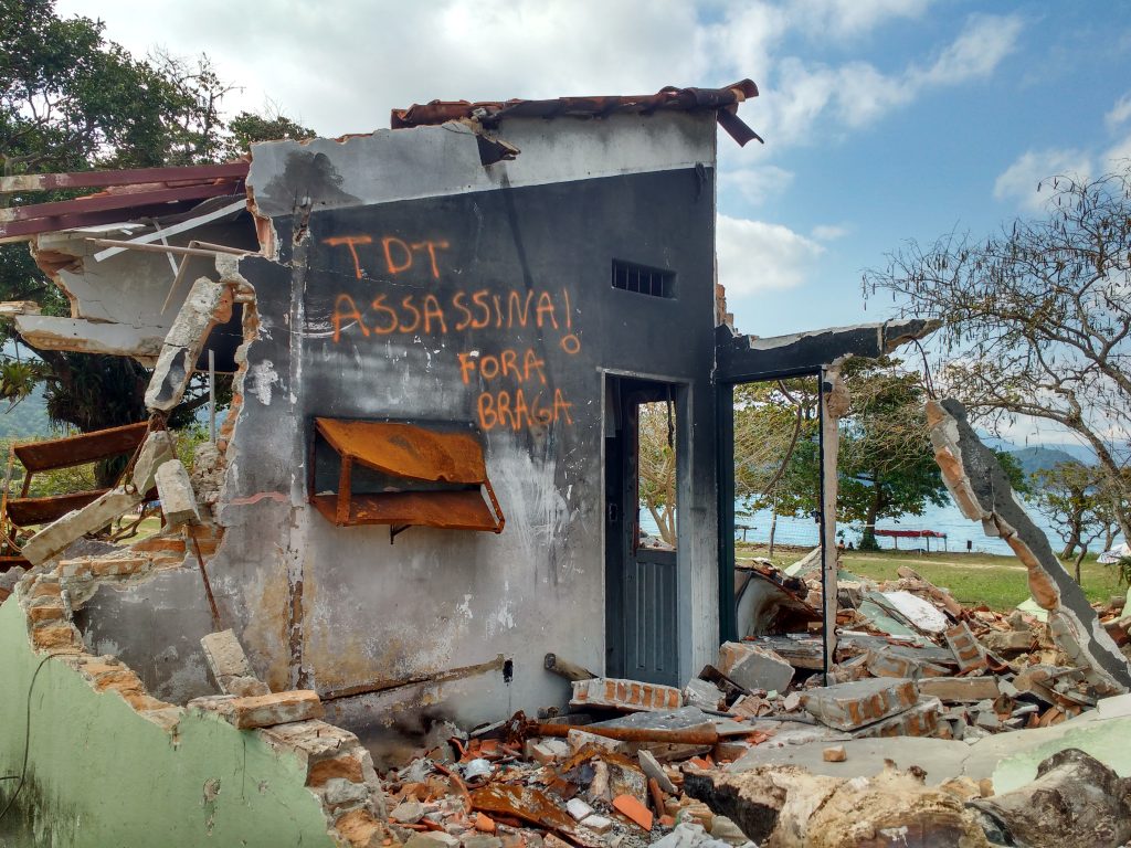 The burnt down accommodation for TDT security guards.