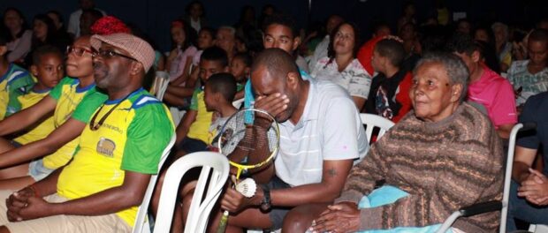 Sebastião, the badminton team's trainer, whose son made it onto the Brazilian Olympic team, was visibly moved by the film depicting his labor of love.