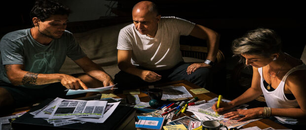 Rodrigo Mac Niven, Jean Carlos Novaes, and Lia (Patricia Ableson) investigate corruption in Olympia. Photo by Humberto Teski, courtesy of Rodrigo Mac Niven