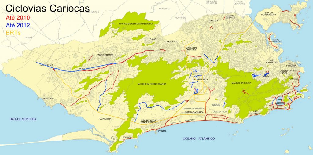 Most maps of bike paths in Rio do not even include the Baixada Fluminense Most maps of bike paths in Rio do not even include Queimados and Japeri, which fall off the map in this example.