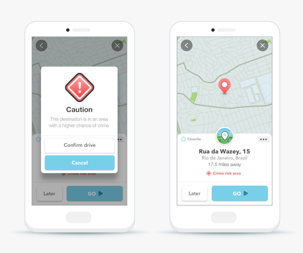 An example of the Waze risk alert. Image: Waze.