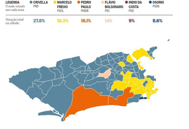 Map of elections results in the first round of the 2016 mayoral election