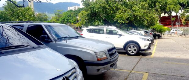 Parking lot for students with luxury cars