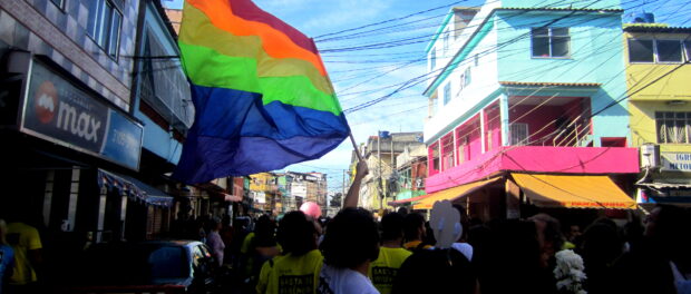 Protesters in the street. 