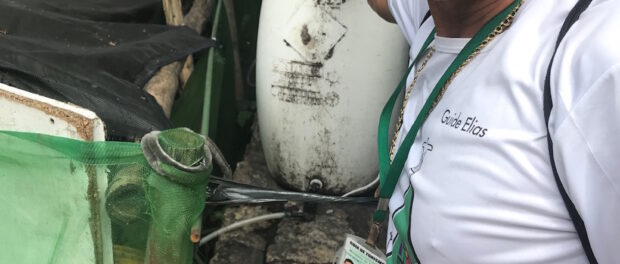 José Elias Duarte in front of the Santa Marta community garden. Photo: Horta na Praça Facebook page