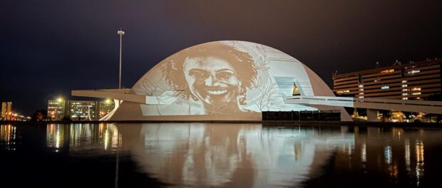 Marielle Franco projection seen at the National Museum in Brasília. Photo by Raphael Sebba